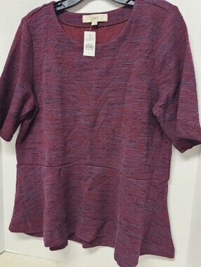 Ann Taylor Loft Plum Blue Heather Peplum Top Textured Large New